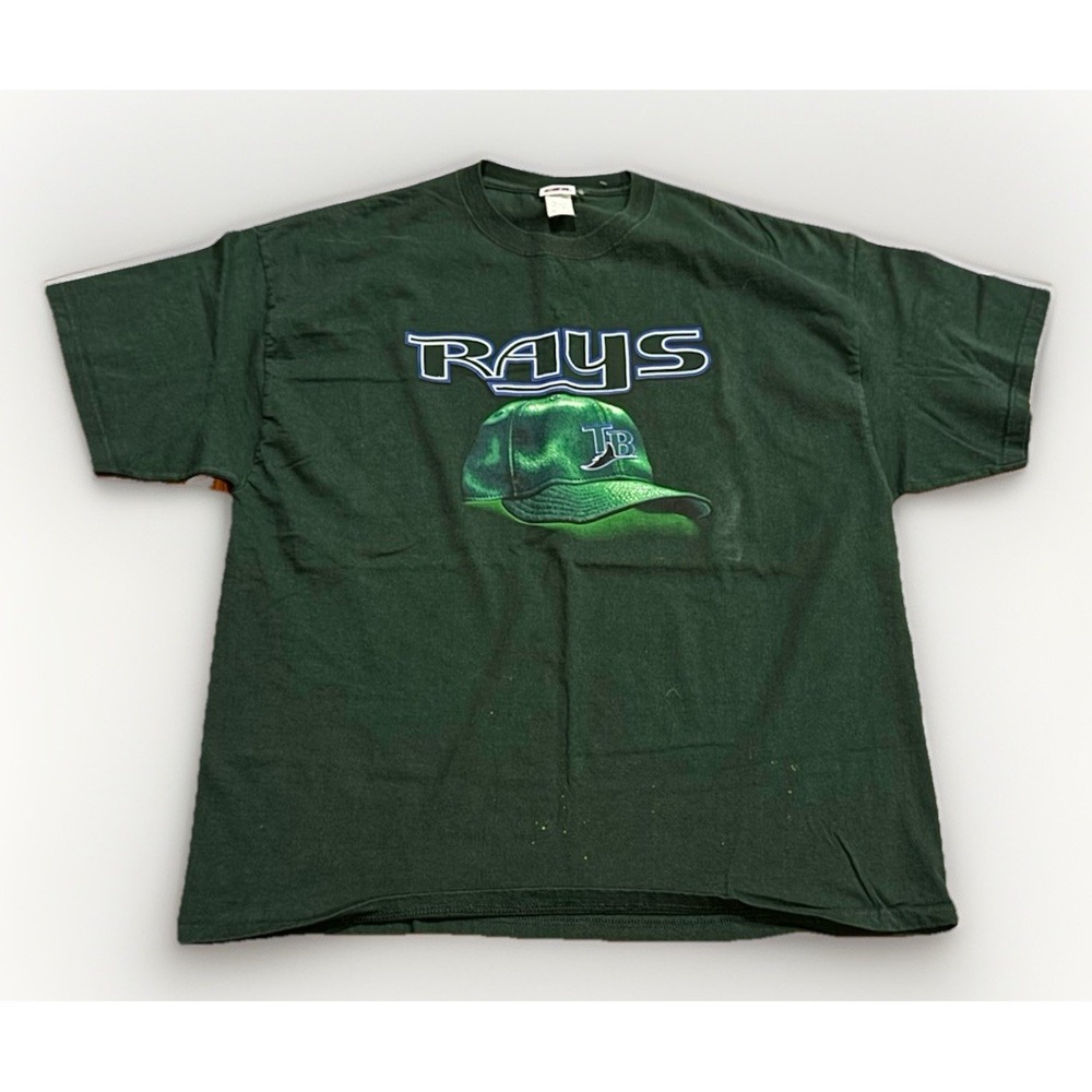 Vintage Tampa Bay Devil Rays Big Hat Shirt 2XL CSA 2001 Forest Green Rare